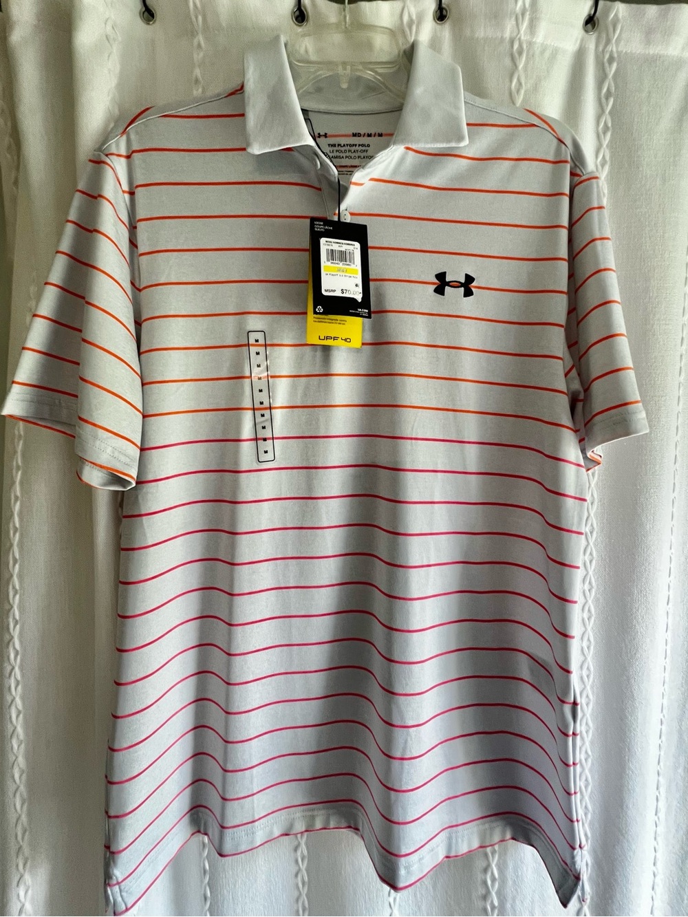 Under Armour Men’s Playoff 3.0 Stripe Polo with Orange & Pink Stripes